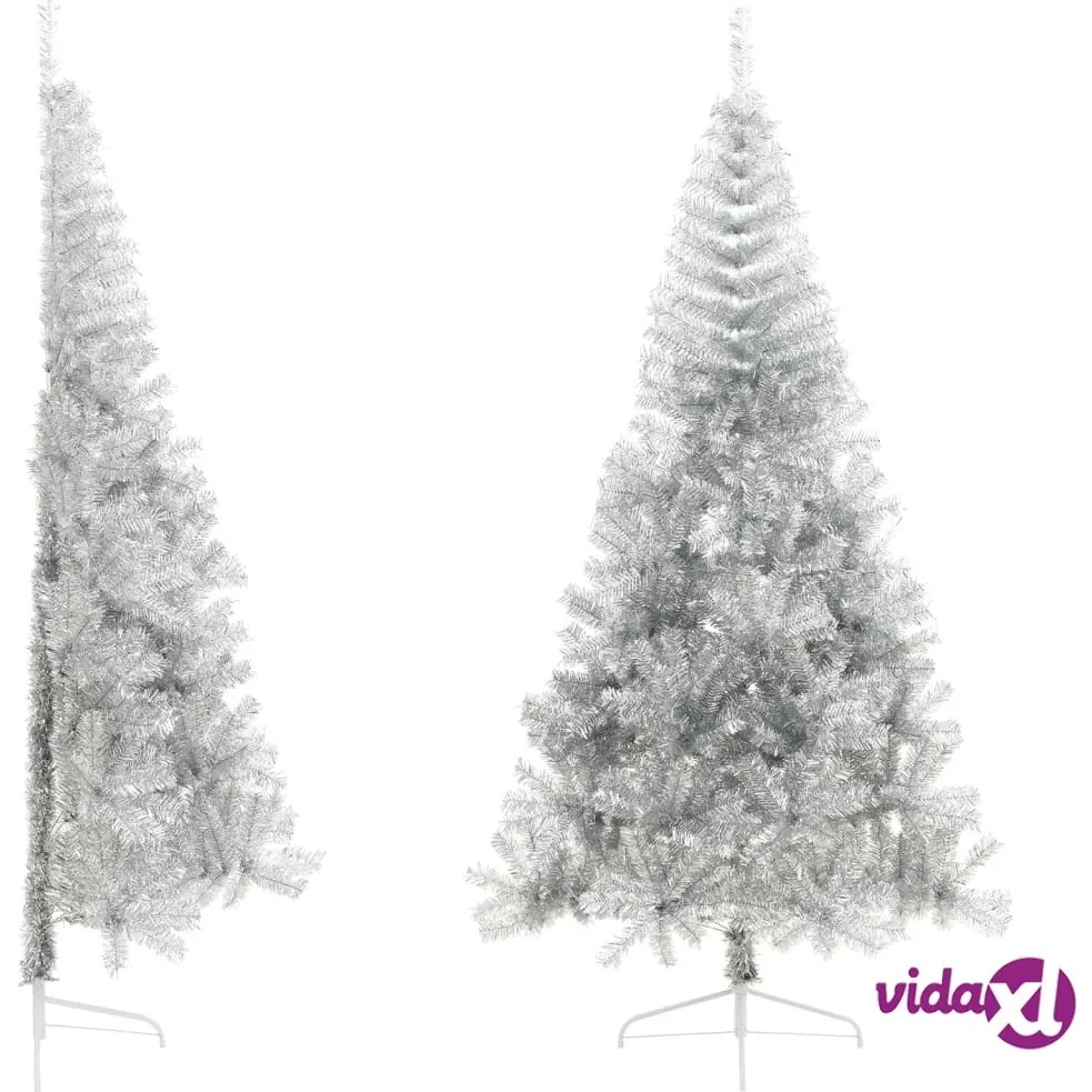vidaXL Albero di Natale a Metà con Supporto Argento 210 cm PET