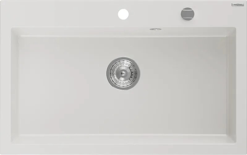 Mexen Elix lavello da cucina in granito 1 vasca 800 x 500 mm, bianco, sifone cromato - 6527801005-20