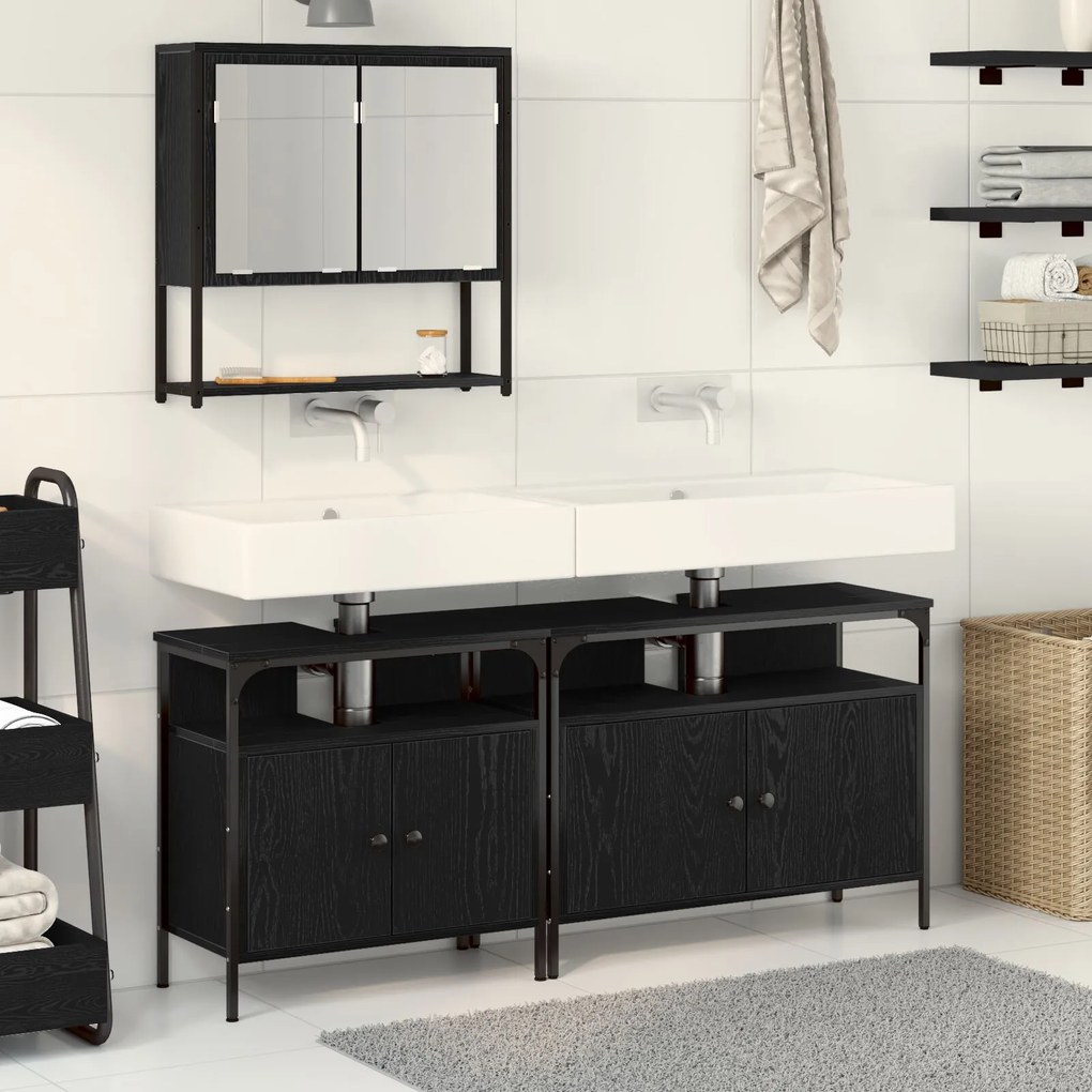 Set di mobili da bagno 3 pezzi rovere nero legno ingegnerizzato