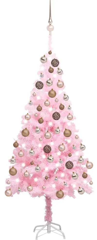 Albero di Natale Preilluminato con Palline Rosa in PVC, Albero di Natale Preilluminato con Palline Rosa 120 cm PVC III