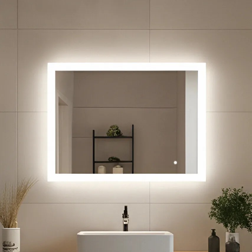 Specchiera rettangolare da bagno con luce LED 80x60\100x70\120x70\60x80\70x100\70x120 cm con Dual color, Interruttore tattile
