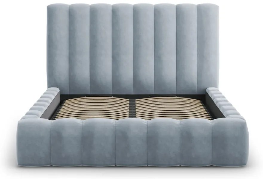 Letto matrimoniale imbottito azzurro con contenitore con griglia 200x200 cm Kelp - Micadoni Home