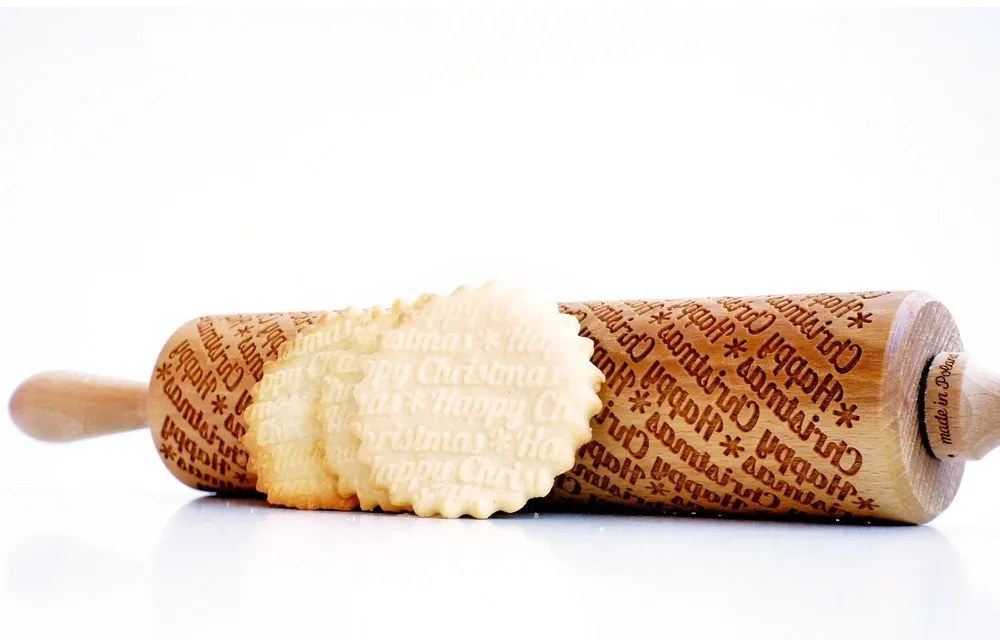 Rullo per pasta in legno a rilievo natalizio con Happy Christmas - Valek
