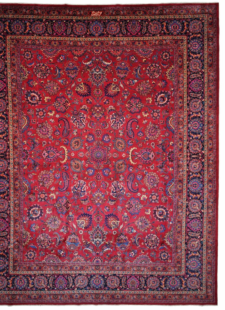 Mashad Tappeto 470 x 370 Rosso (Iran) Annodato A Mano