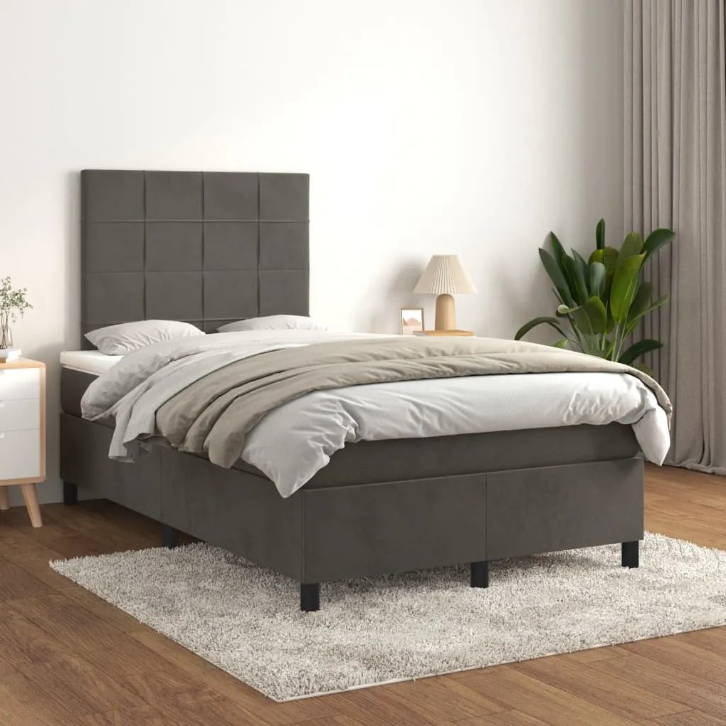 Giroletto A Molle Con Materasso Grigio Scuro 120x200 Cm Velluto /