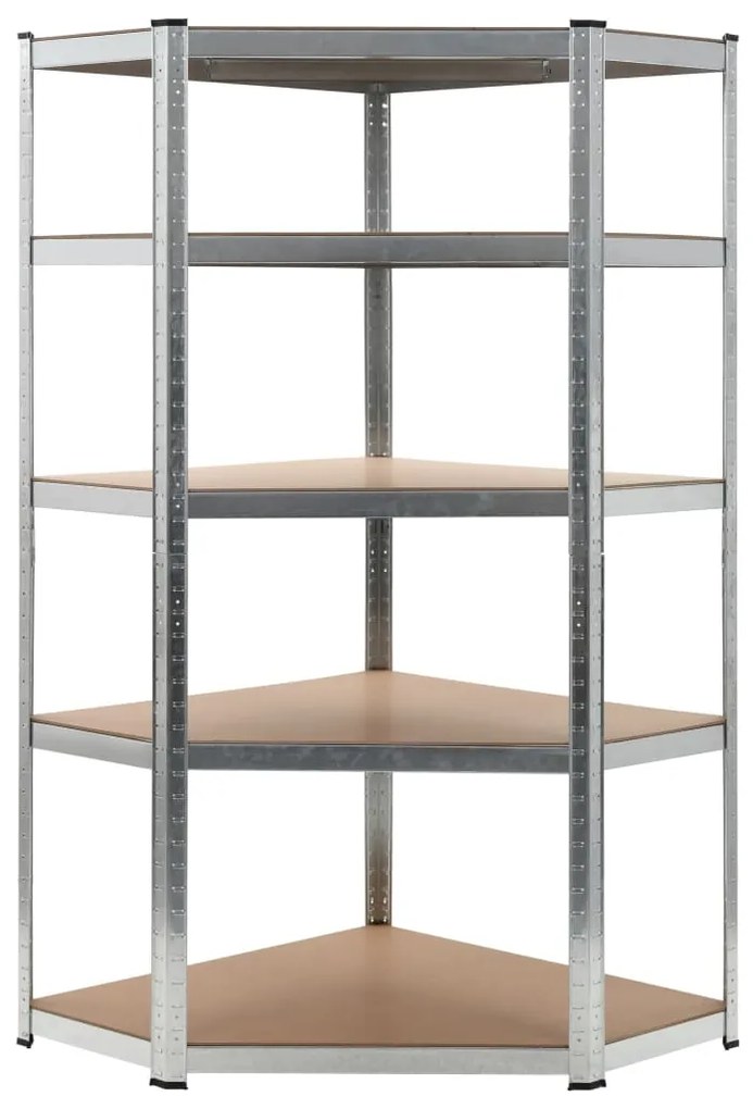 Scaffale Angolare 5 Ripiani Argento Acciaio E Legno Multistrato /