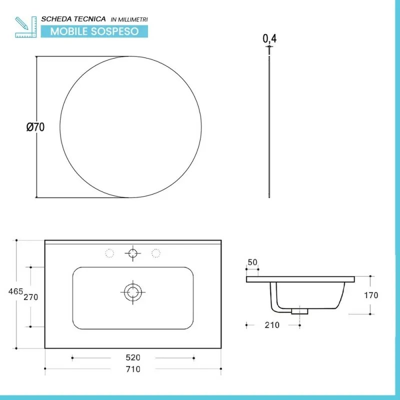 Mobile bagno sospeso 70 cm noce maya con specchio e lavabo Gaya