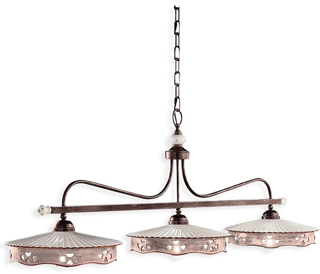 Lampadario Classico Alessandria Ferro E Ceramica Nero Sfumato Rame 3 Luci E27