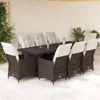 Set Bistr da Giardino 9 pz con Cuscini in Polyrattan Marrone 3277243