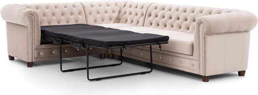 Divano angolare beige allungabile (con penisola a sinistra/a L) con rivestimento in velluto York Blik – Ropez