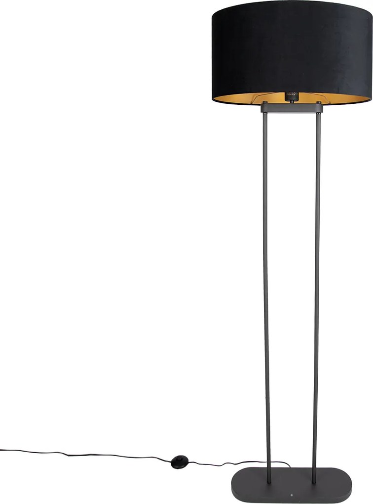 Lampada da terra nera con paralume ovale nero 50cm - Thijmen