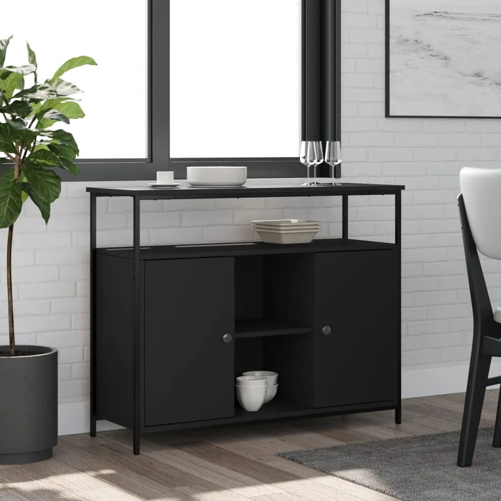 Credenza Nera 100x35x80 Cm İn Legno Multistrato /