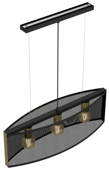 Lampadario a sospensione con filo KAGA 3xE27/60W/230V nero/oro