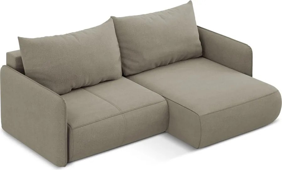 Divano angolare beige allungabile/con contenitore (con penisola a destra) Nanea – Makamii