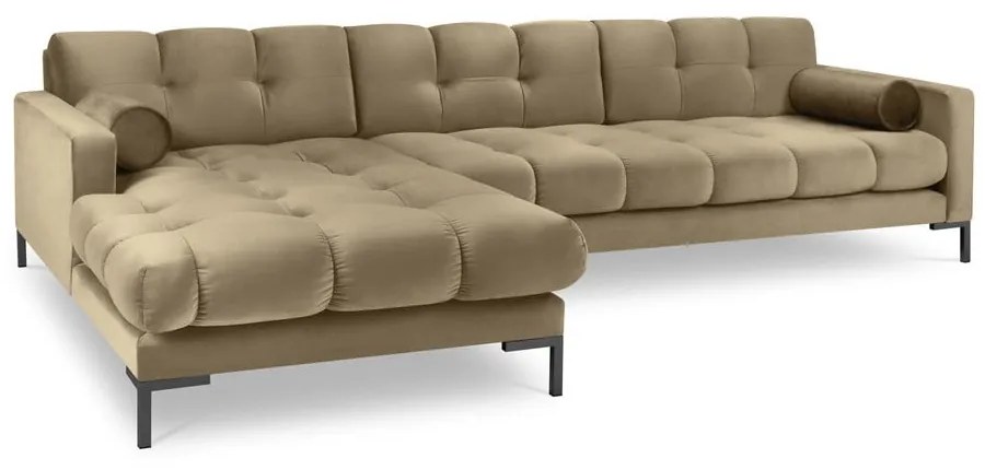 Divano angolare in velluto beige, angolo sinistro Bali - Cosmopolitan Design