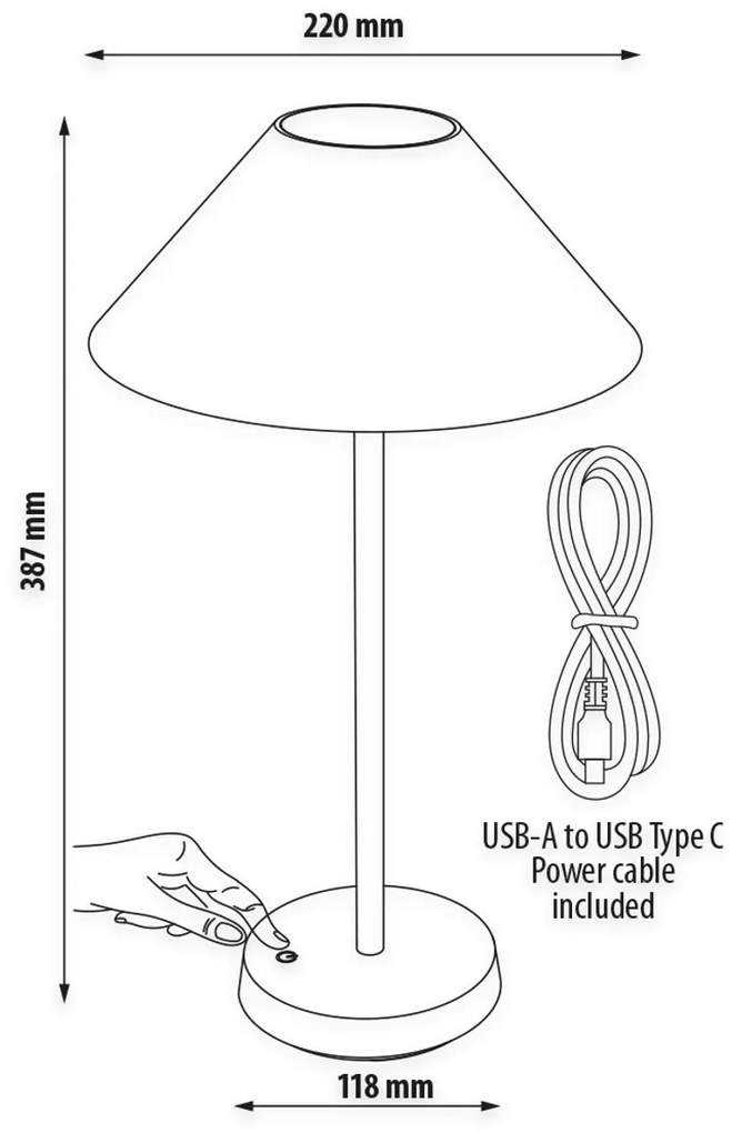 Lampada da Tavolo Ricaricabile 1.5W Bianco Caldo Dimmerabile - Nera
