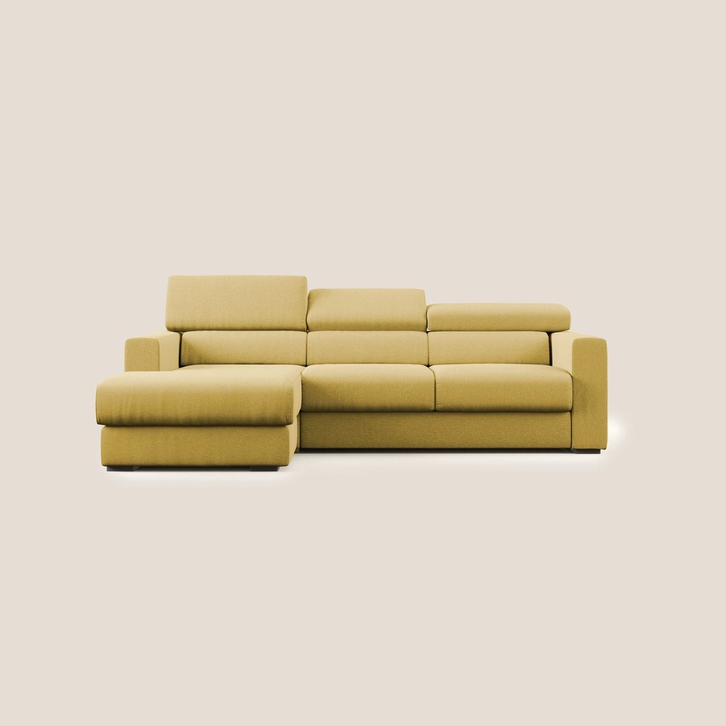 Dylan divano angolare con pouf estraibile poggiapiedi in tessuto simil cotone impermeabile T13