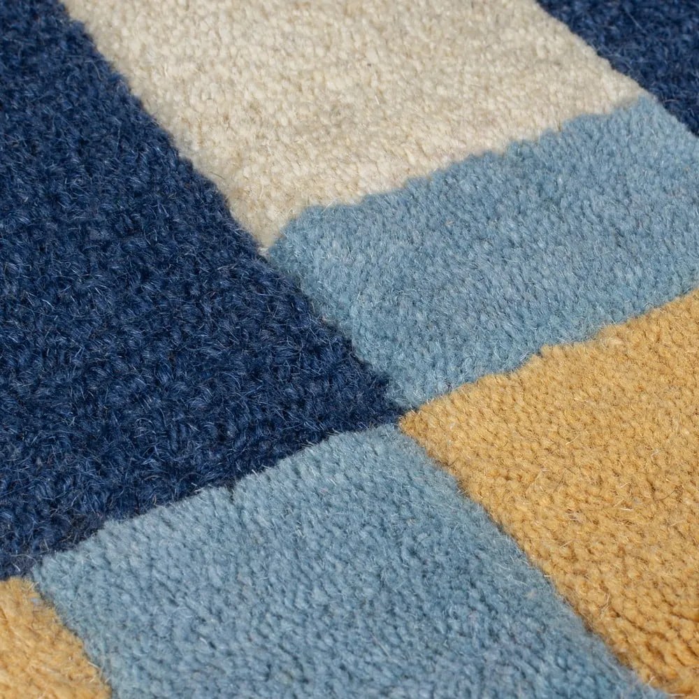 Tappeto blu in lana tessuto a mano 160x230 cm Kai Wool Border - Flair Rugs
