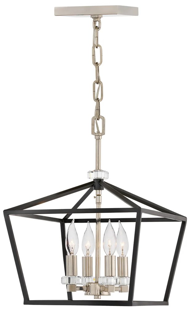 Lampadario Industrial Nordico Stinson Acciaio Nero E Nichel Lucido 4 Luci E14