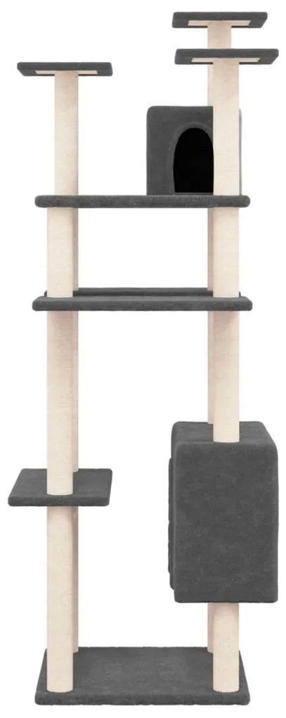 Albero per gatti con tiragraffi in sisal grigio scuro 162 cm