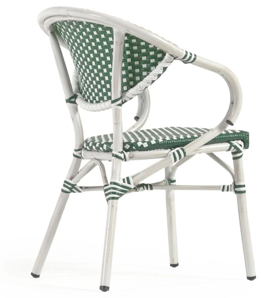 Kave Home - Sedia bistrot da esterno Marilyn alluminio braccioli e rattan sintetico verde e bianco