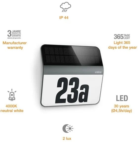 STEINEL 035730 - Numero civico solare LED XSolar LH-N LED/0,03W IP44