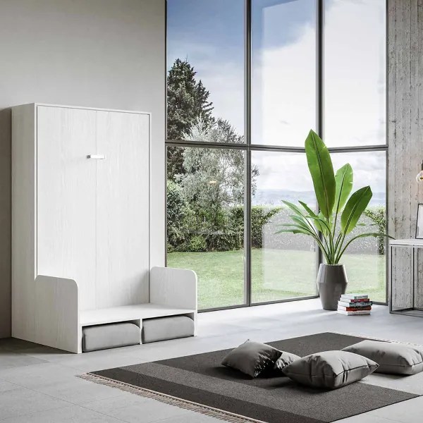 Letto scomparsa a una piazza e mezza a 120 cm KENTARO SOFŔ Bianco Frassino