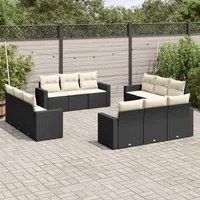 Set Divani da Giardino 12 pz con Cuscini Nero in Polyrattan 3218756