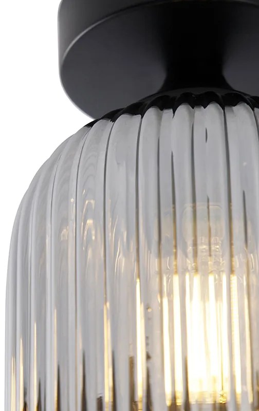 Plafoniera Art Déco nera con vetro fumé - Banci