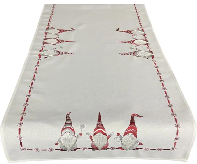 Stola natalizia bianca con ricamo elfo rosso Larghezza: 40 cm | Lunghezza: 160 cm