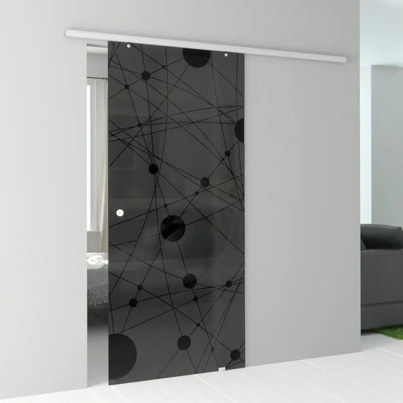 Porta scorrevole reversibile Euclide Fumè in alluminio nero, L 96 x H 215 cm, con binario Atena