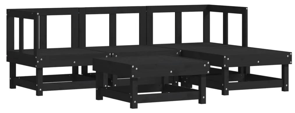 Set Divani da Giardino 5 pz con Cuscini in Legno Massello Nero