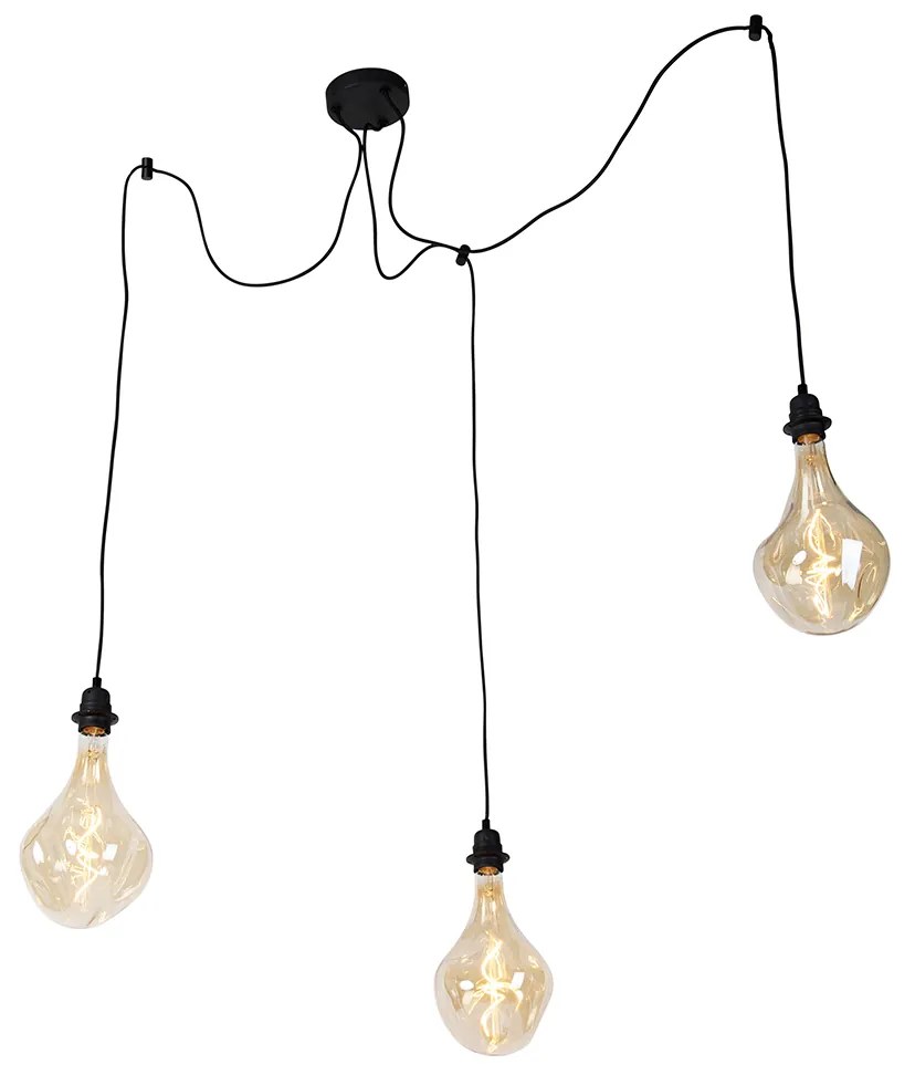 Lampada a sospensione nera 3 luci con LED oro dimmerabile - Cava Luxe