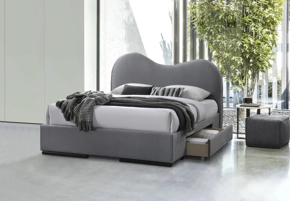 AMBER 160 letto matrimoniale con cassetti in velluto grigio chiaro