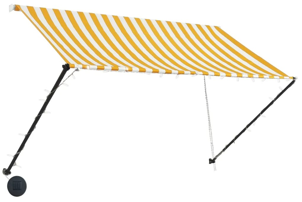 Tenda da Sole Retrattile con LED 250x150 cm Giallo e Bianco