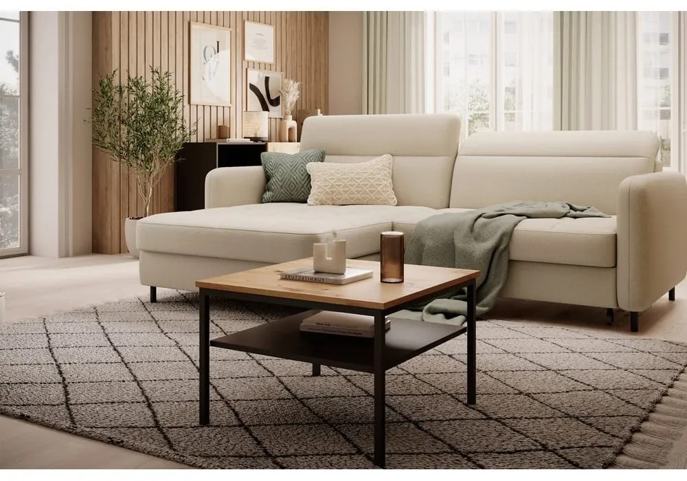 Divano angolare beige allungabile/con contenitore (con penisola a sinistra/con chaise lounge) e rivestimento in velluto Gomsi – ELTAP