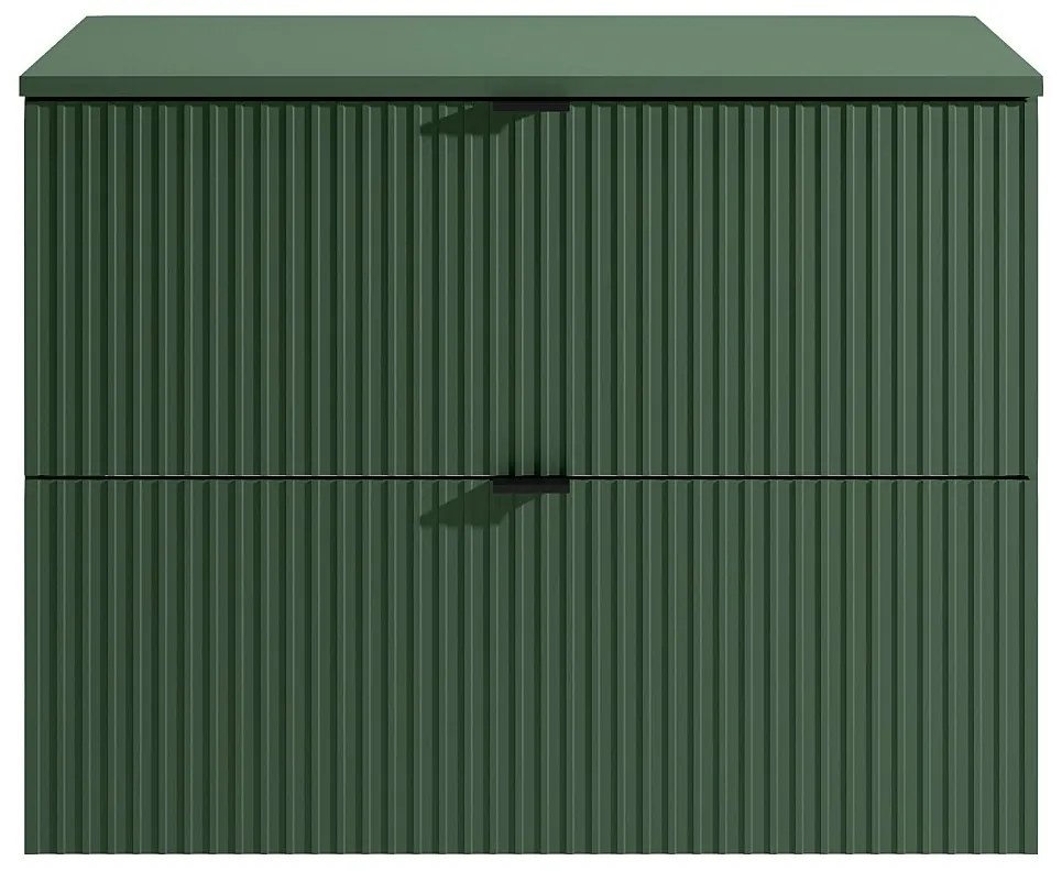 Mobile sotto lavabo sospeso con scanalature con piano di appoggio - Verde opaco - 80 cm - ZEVINI