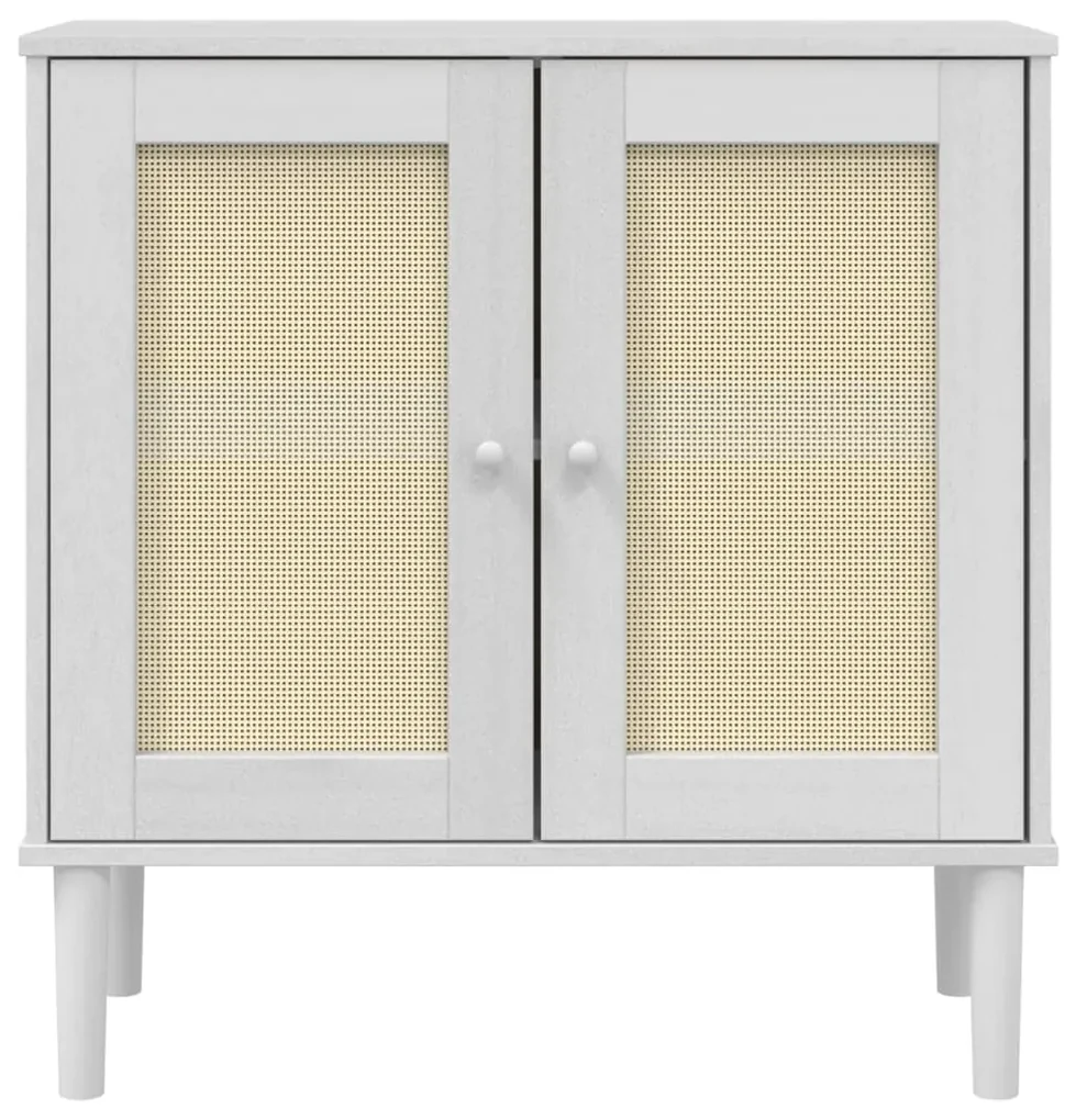 Credenza senja aspetto rattan bianco 80x35x80 cm massello pino