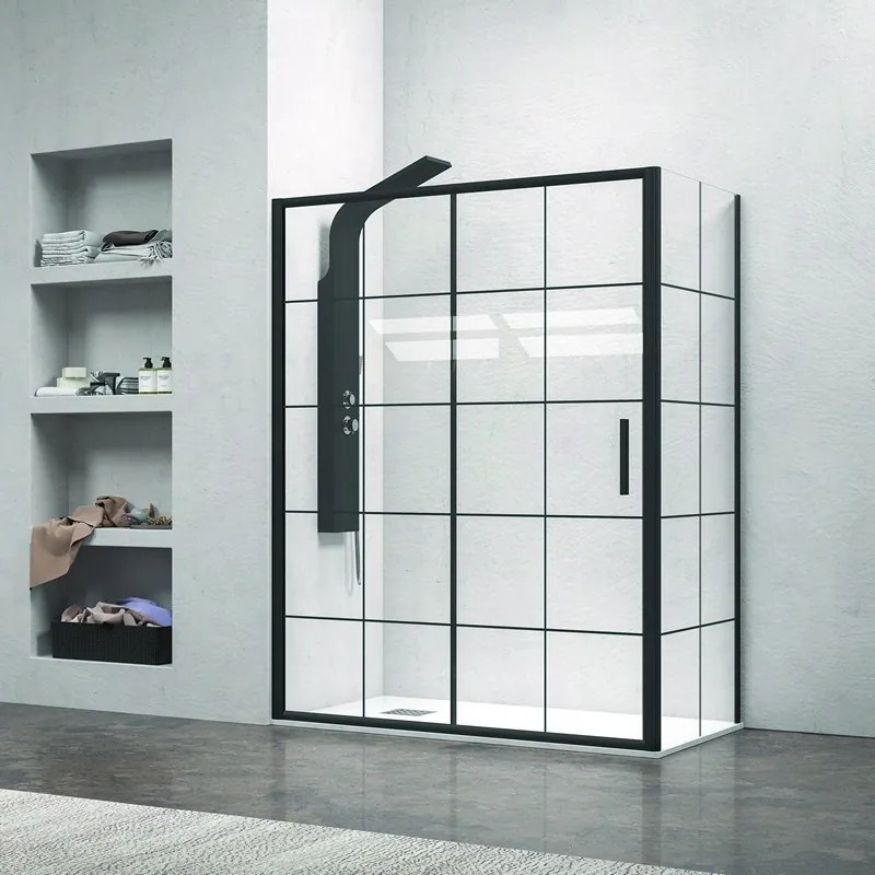 Kamalu - Cabina doccia colore nero 110x90 vetro con riquadri neri NICO-D3000S