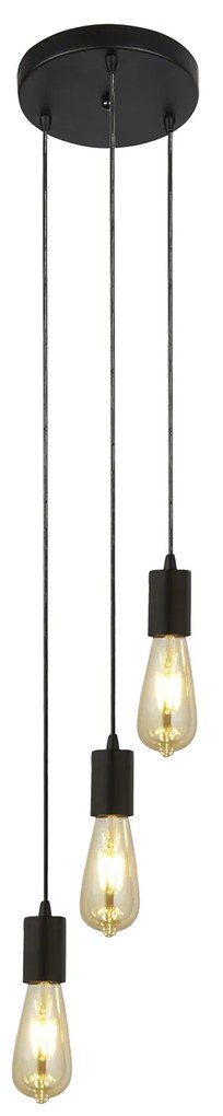 Lampadario Industrial-Nordico Squiggle Acciaio Nero 3 Luci E27