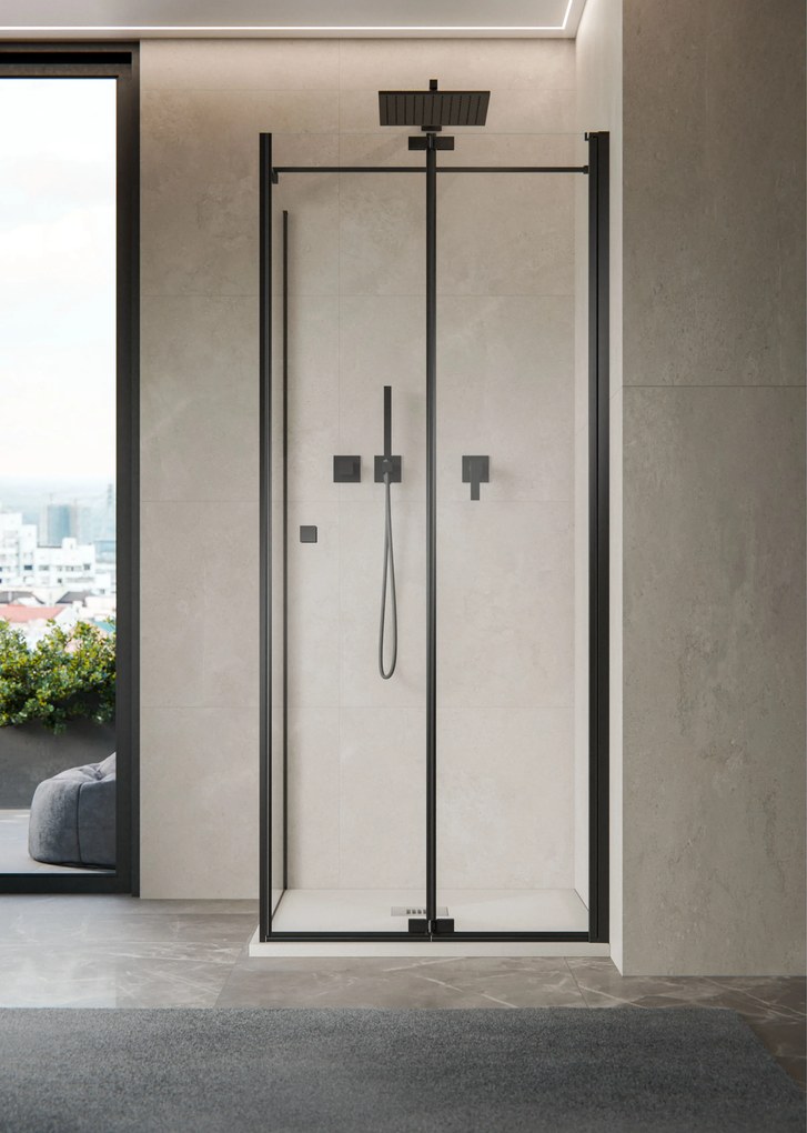 Box Doccia a Soffietto 120 Cm Giava "Soffio" Nero Essenza/Vetro Trasparente