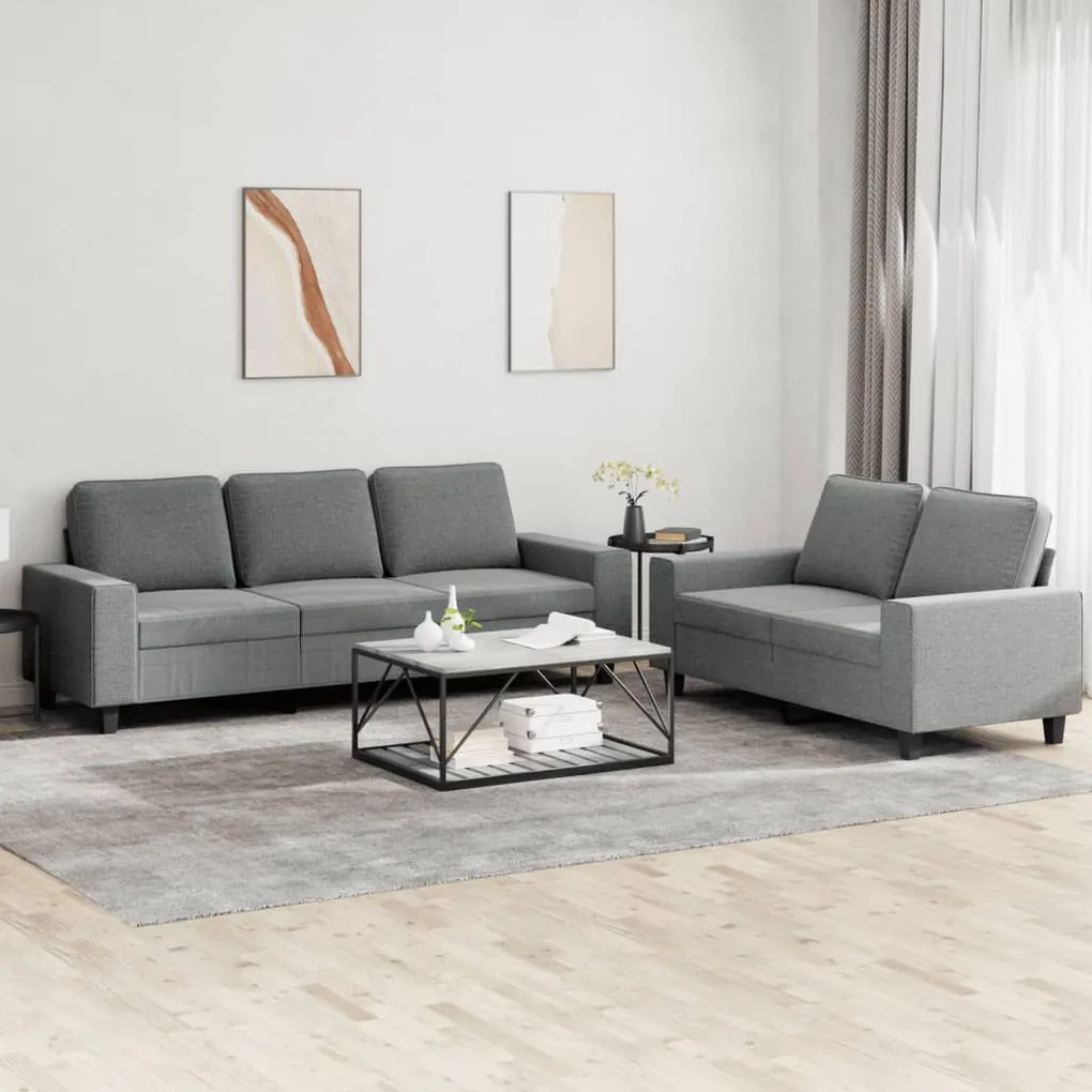 Set Di Divani 2 Pz Grigio Scuro İn Tessuto /