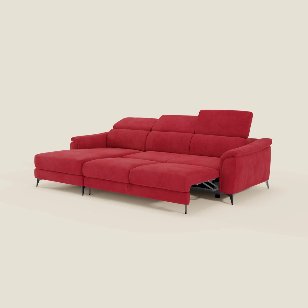 Arcos Divano con penisola - piedini alti e poggiatesta reclinabili in microfibra impermeabile T11 rosso