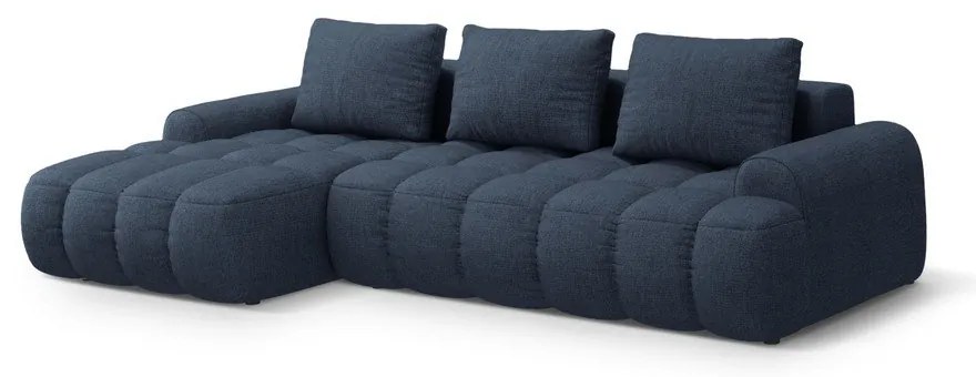 Divano angolare blu scuro allungabile/con contenitore (con penisola a sinistra/con chaise lounge) Linz – Cosmopolitan Design