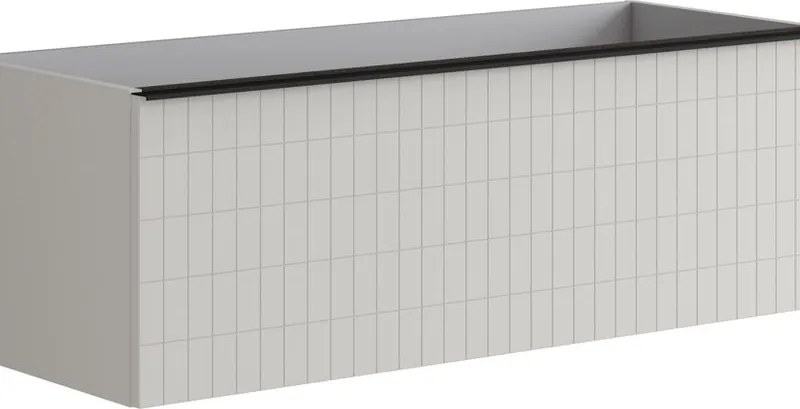 Cassettiera Pixel con 2 cassetti (1 interno) frontale grid laccato opaco Beige Greige e maniglia alluminio nero opaco L120 H40 P45,5 cm
