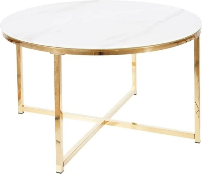 Tavolino da caffè Salma effetto marmo bianco/oro - H45 cm