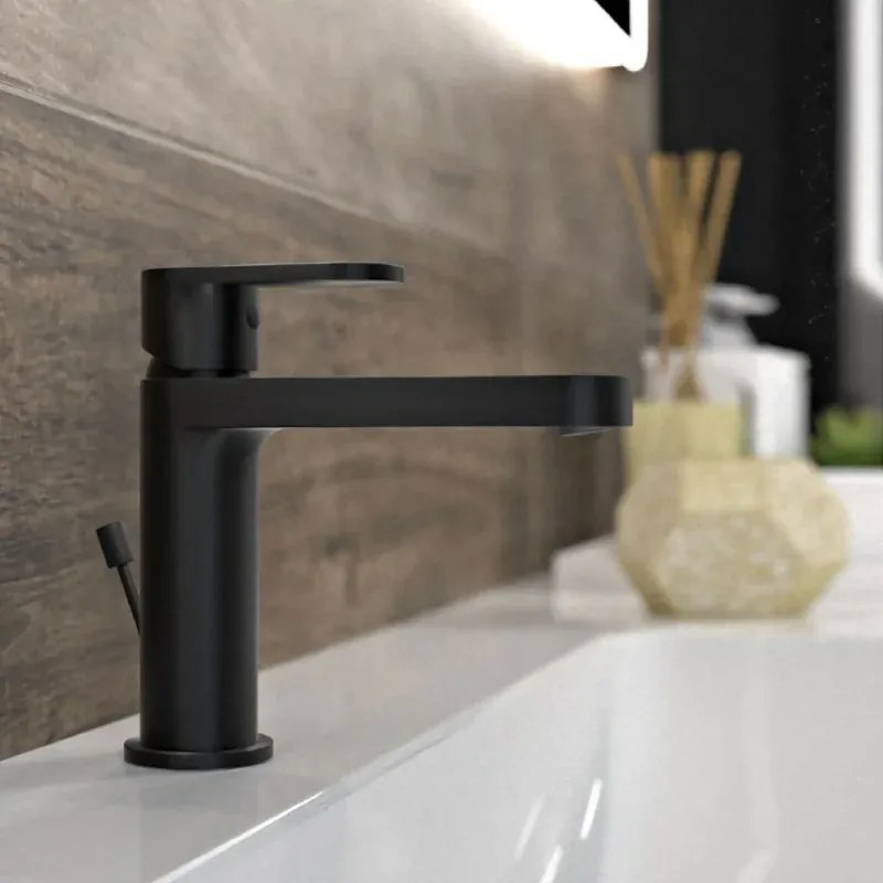 Miscelatore per Lavabo in Ottone Nero Opaco con Piletta