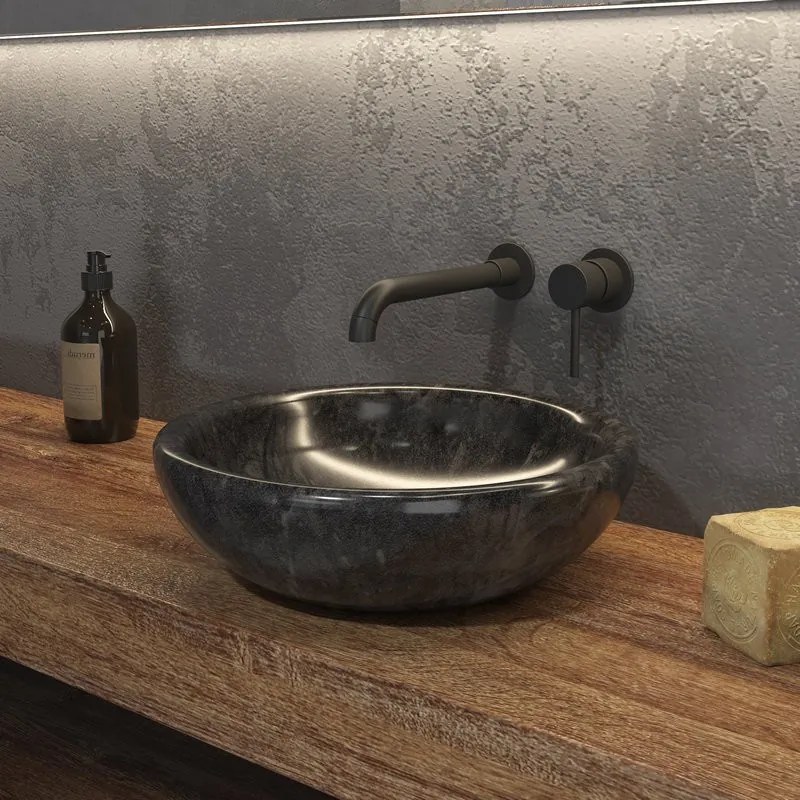 Kamalu - Lavabo in marmo colore nero 40cm con bordo arrotondato | Litos-SC40
