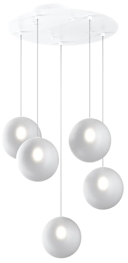 Sospensione Contemporanea Eclipse Metallo Bianco Vetro Bianco Fog 5 Luci G9