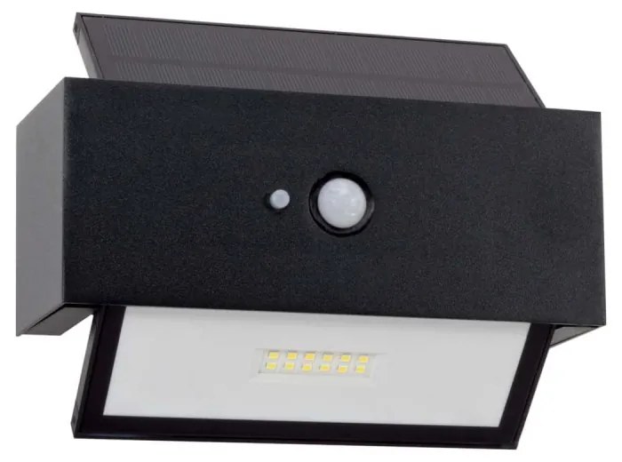 Applique LED Solare Nera, Rettangolare, con Sensore di Movimento Colore Bianco Naturale 4.000K